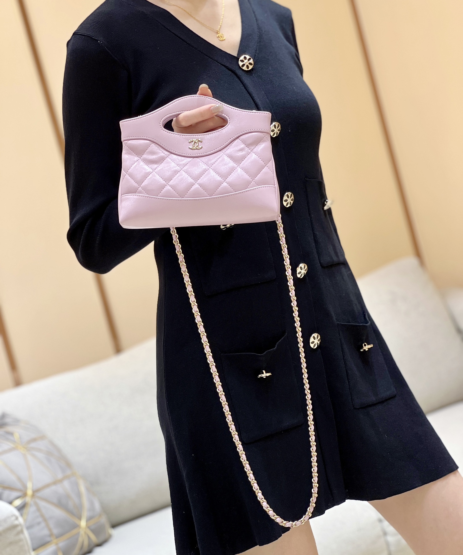 Chanel-Vip-Calfskin-Leather-Quilted-Lambskin-Mini-31-Shopping-Sholder-Bag-Pink